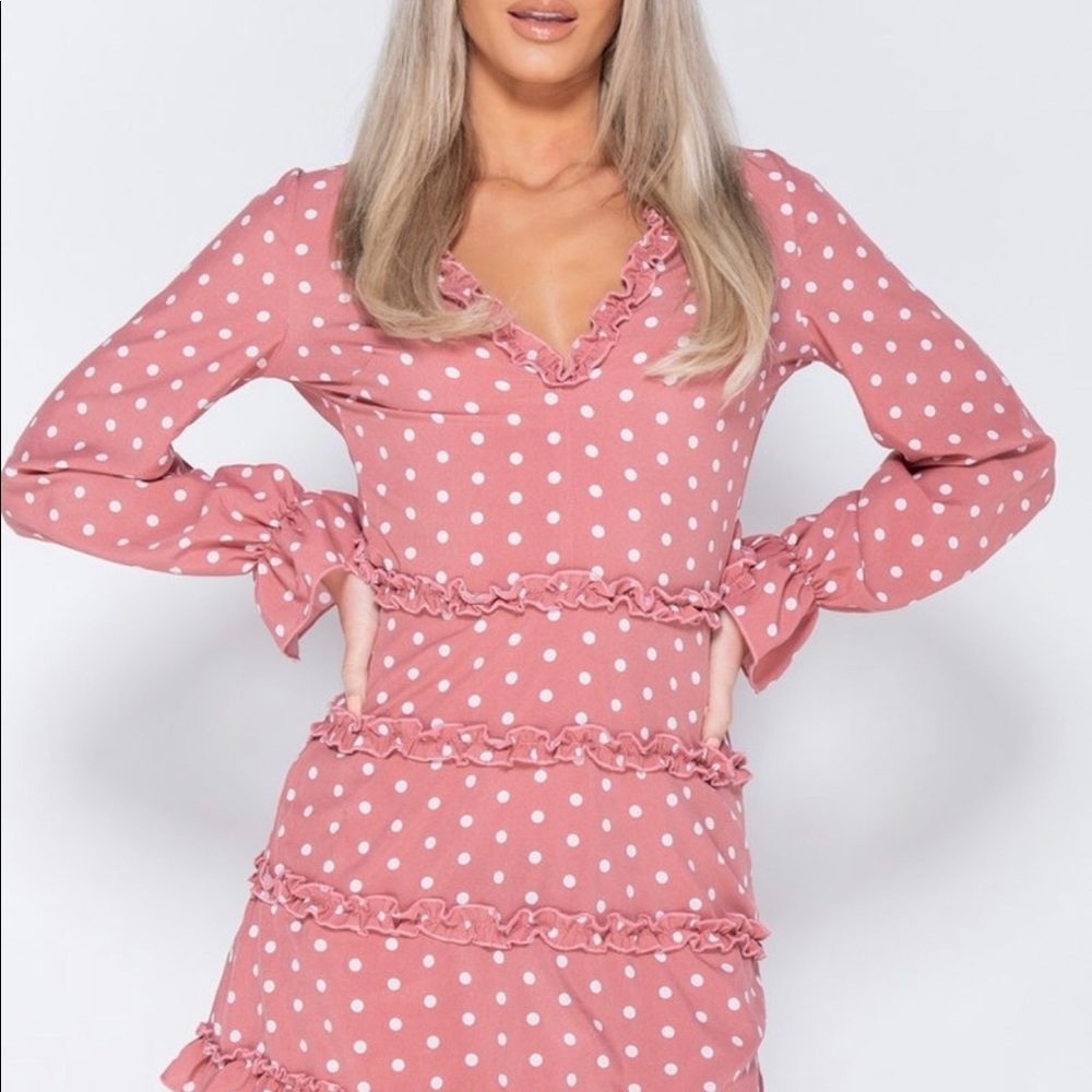 Polka Dot Frill Trim Tiered Backless Mini Dress - Picture 12 of 16